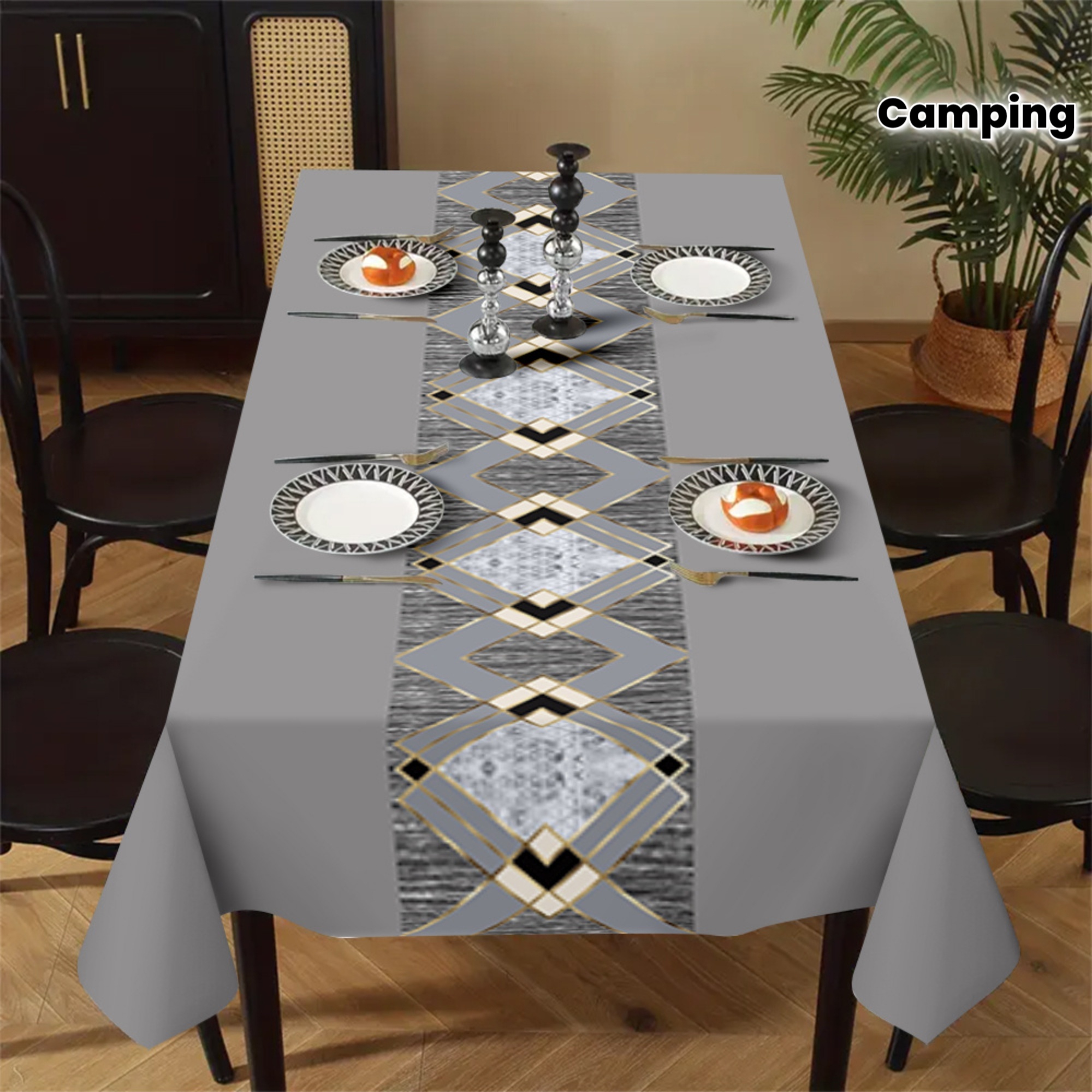 Camping Cooking Table - Easy Light Gray Patterned Tablecloth for