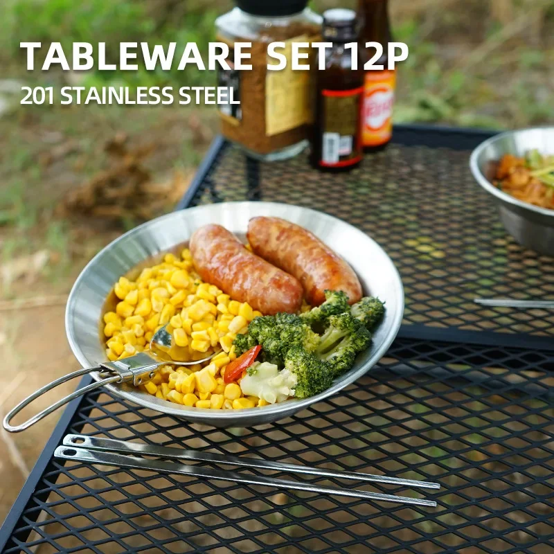 Camping Cooking Dining Set - 12PCS Portable Outdoor Tableware Set for