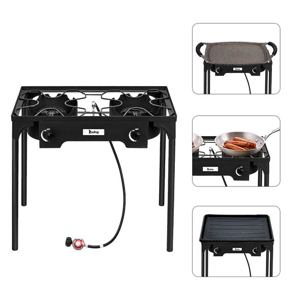 Camping Double Cooking Stove - Outdoor Camp Stove High Pressure Propane