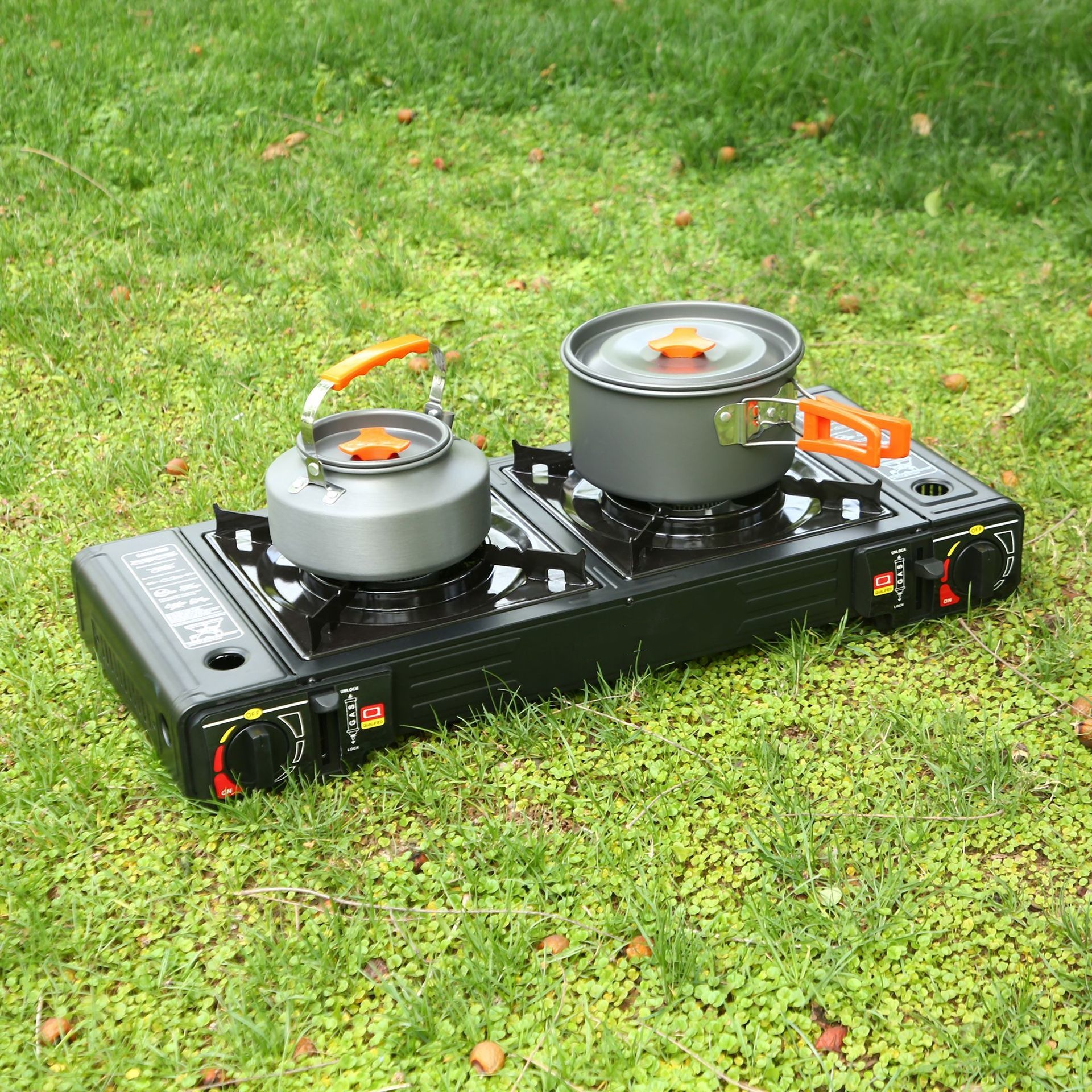 Camping Double Cooking Stove - Dual Burner Gas BBQ Grill,Portable Camping