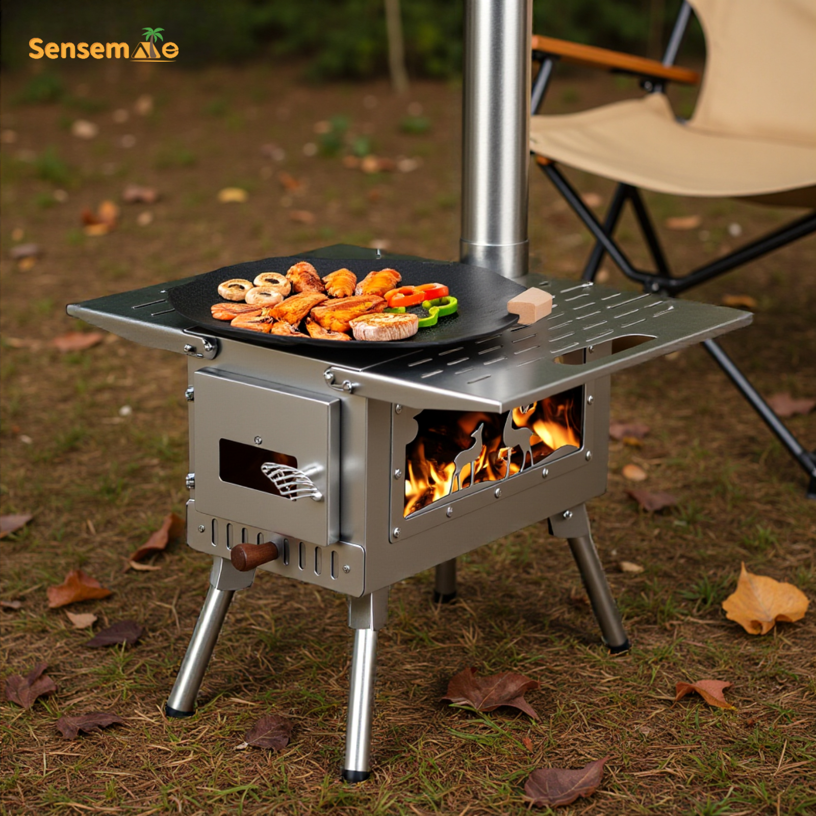 Camping Double Cooking Stove - Portable Camping Wood Stove Folding Stainless
