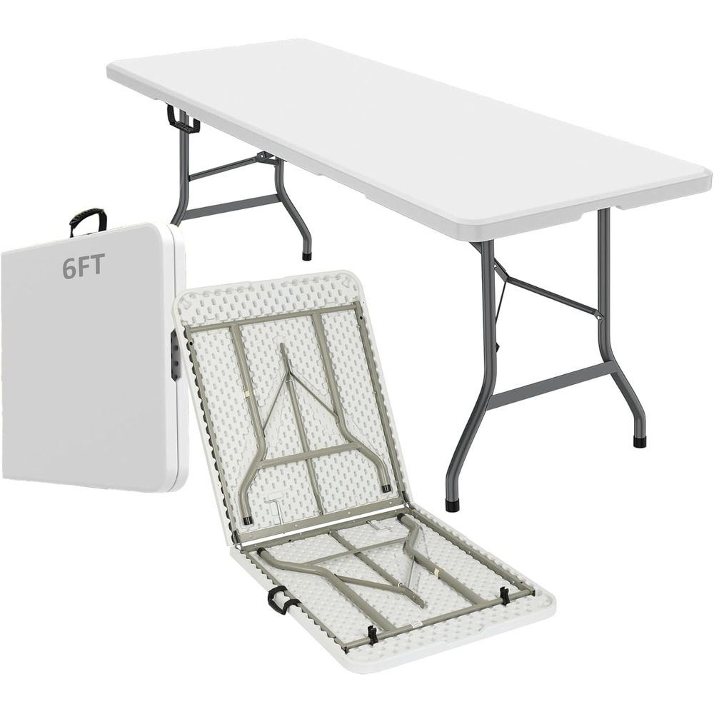 Camping Cooking Table - 6ft Portable Folding Table, White Plastic