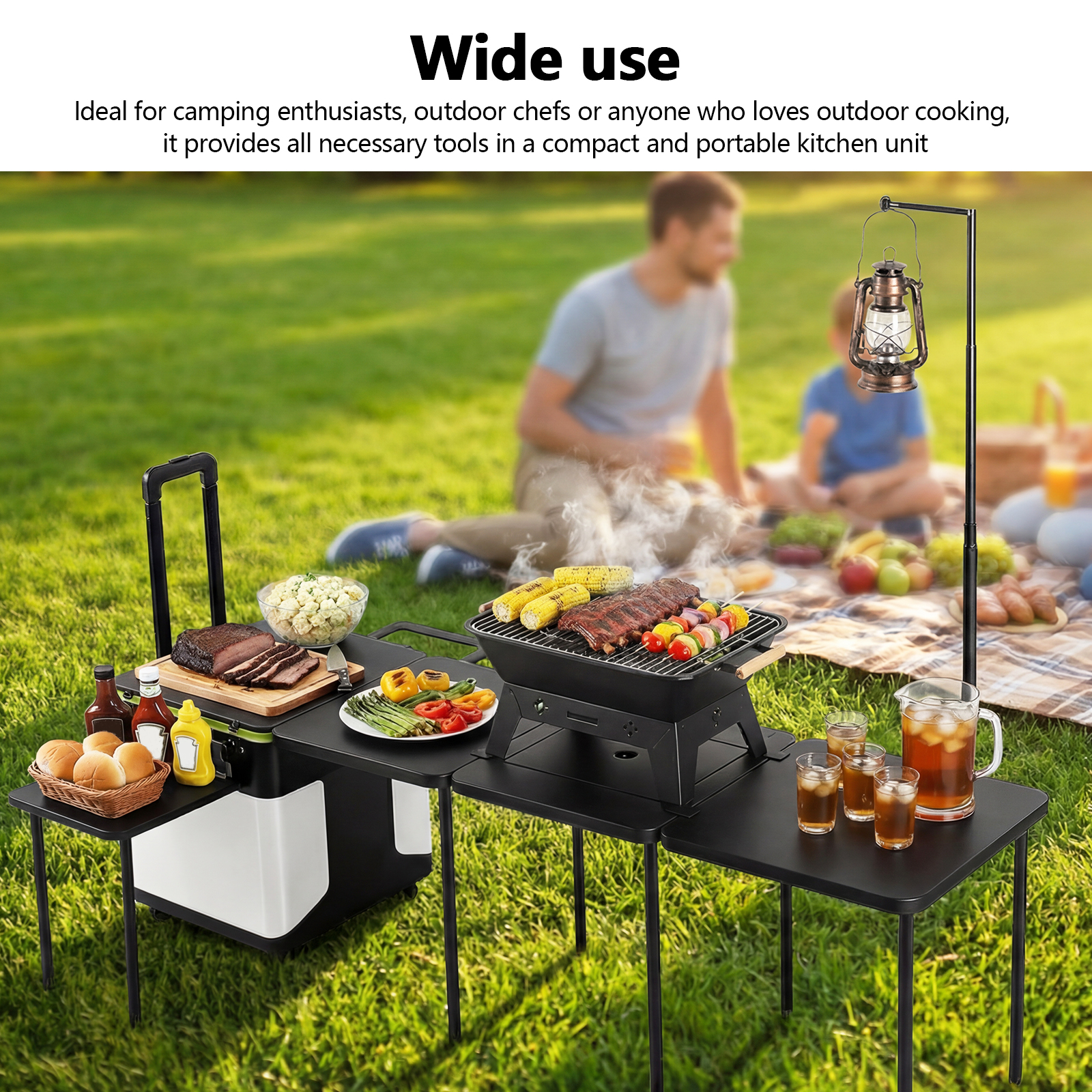 Camping Cooking Light - Folding Kitchen Table with Wheels Portable