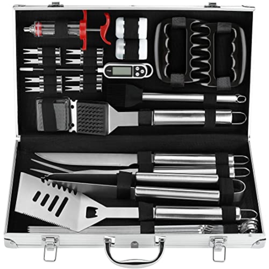 Meat Thermometer Camp - Aluminum Case BBQ Grill Accessories Set