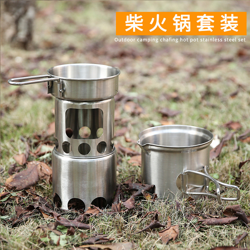 Camping Double Cooking Stove - Camping Wood Stove Pot Set Picnic