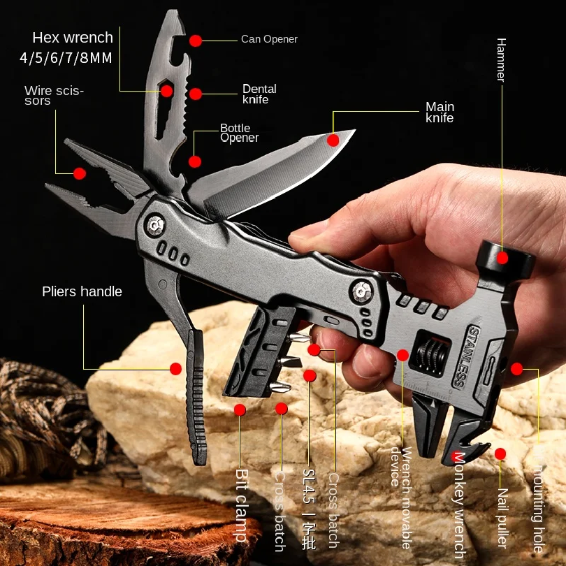 Camping Cooking Knife Set - Multifunctional Pliers Multitool Claw Hammer Stainless