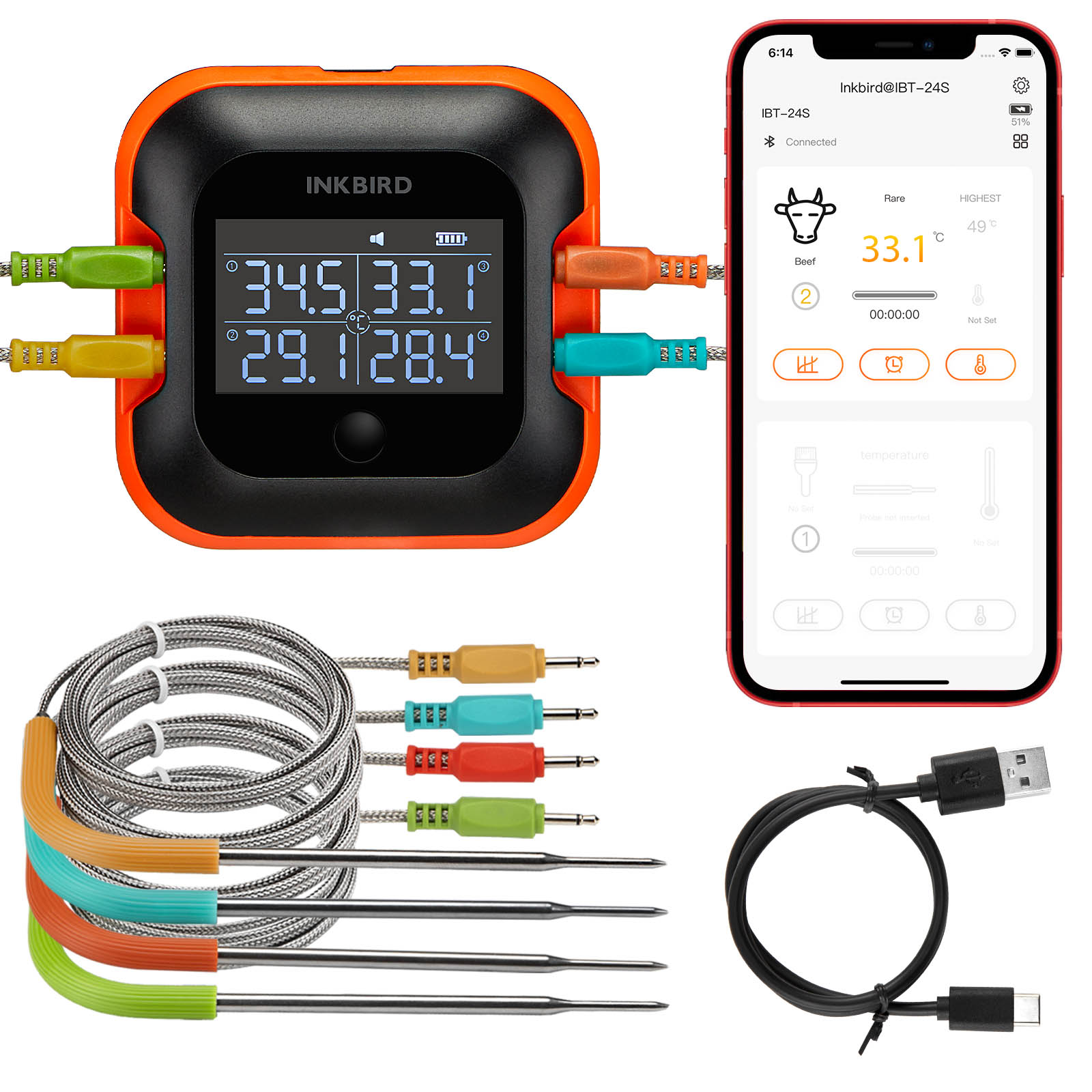 Meat Thermometer Camp - INKBIRD Bluetooth Meat Thermometer With 4