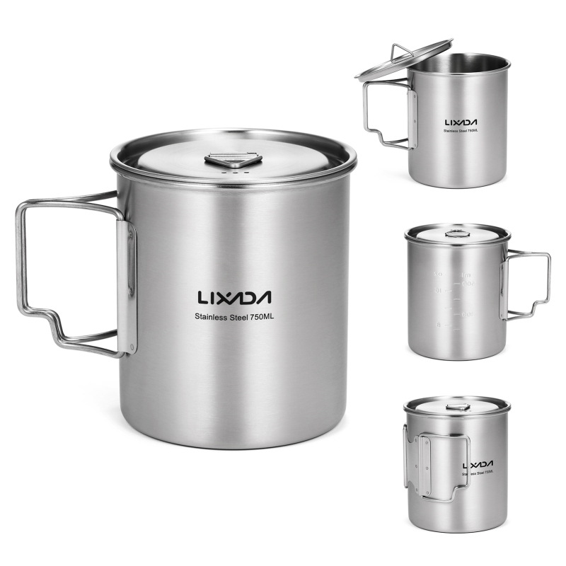 Camping Cooking And Cutlery Set - Lixada 750ml Cup Outdoor Stainless Steel