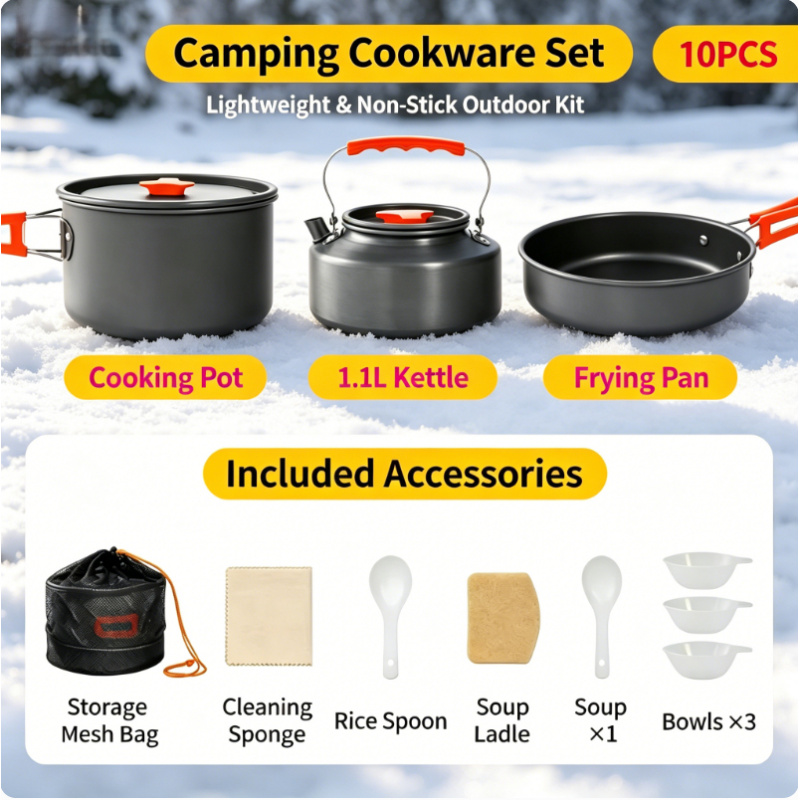 Camping Cooking Pack - 10 Pack Non Stick Camping Cookware
