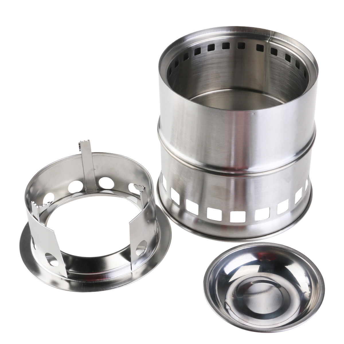 Camping Double Cooking Stove - Lightweight Stainless Steel Silver Folding Wood