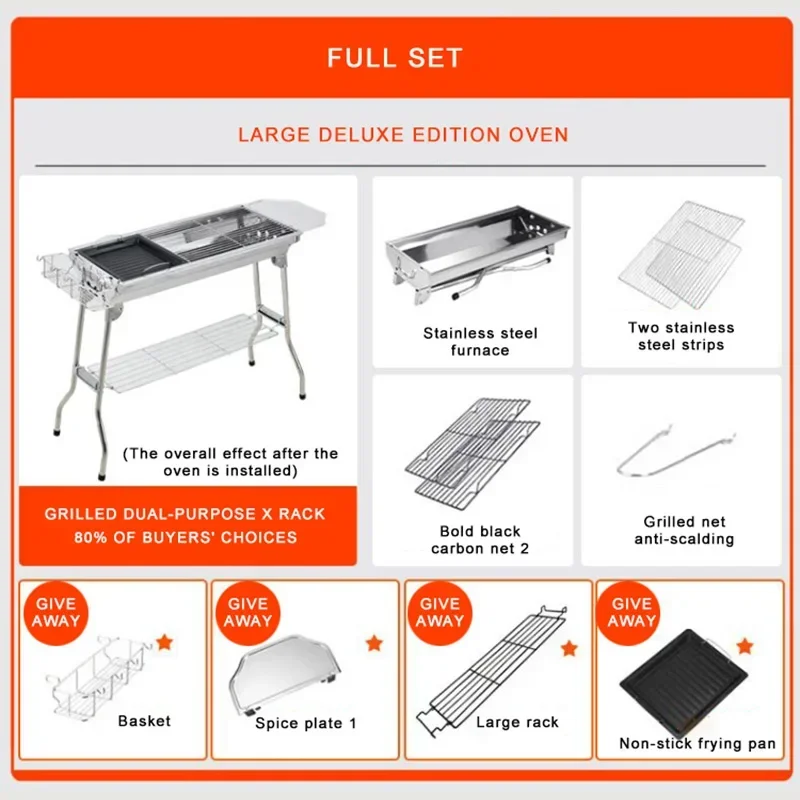 Large Stainless Steel BBQ Gril - Camp Grill Portable Folding incelemesi ve fiyatı