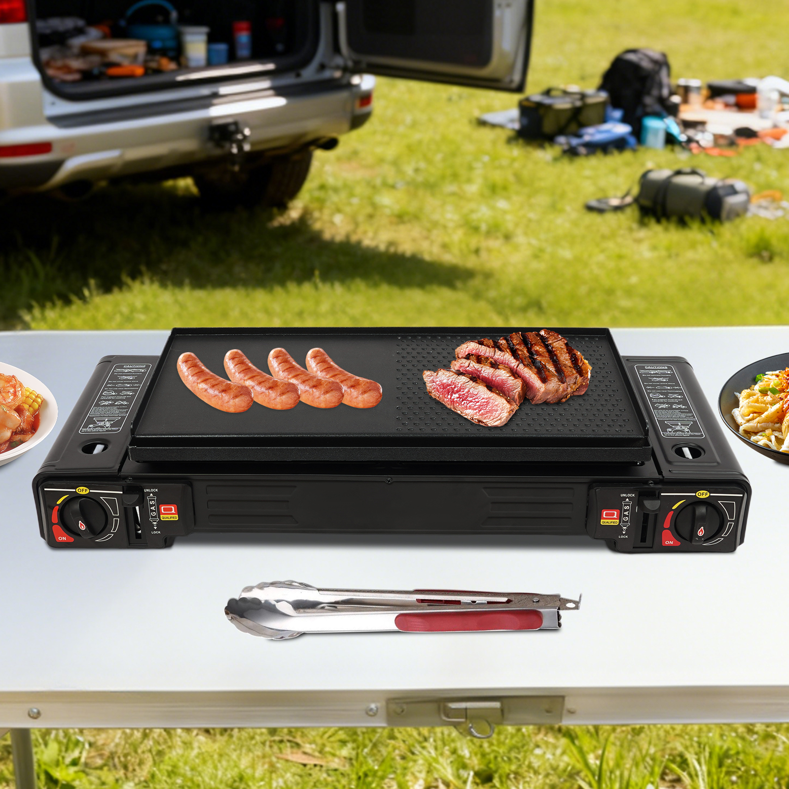Dual Burner Gas BBQ Grill,Port - Camping Double Cooking Stove incelemesi ve fiyatı