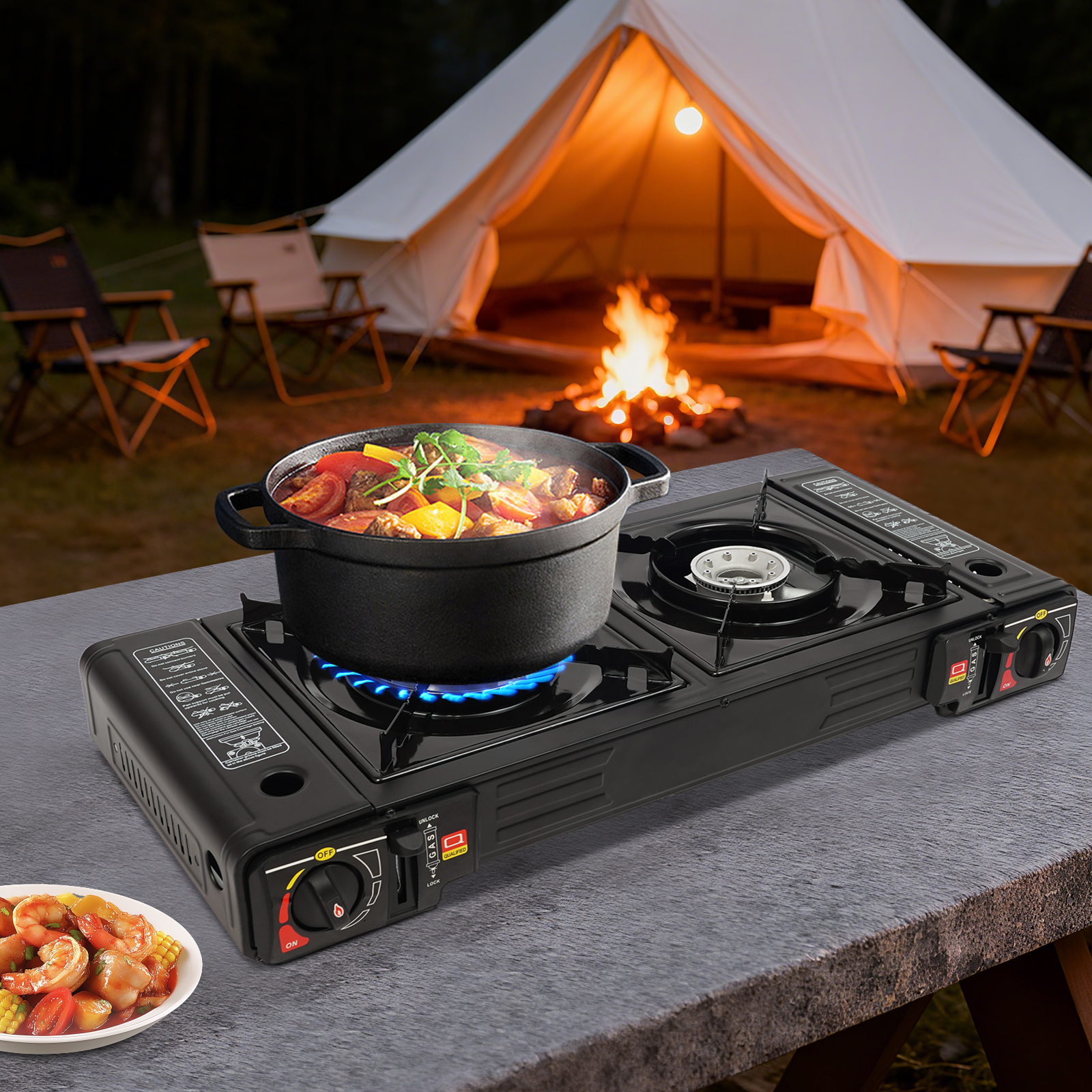 Dual Burner Gas BBQ Grill,Port - Camping Double Cooking Stove incelemesi ve fiyatı
