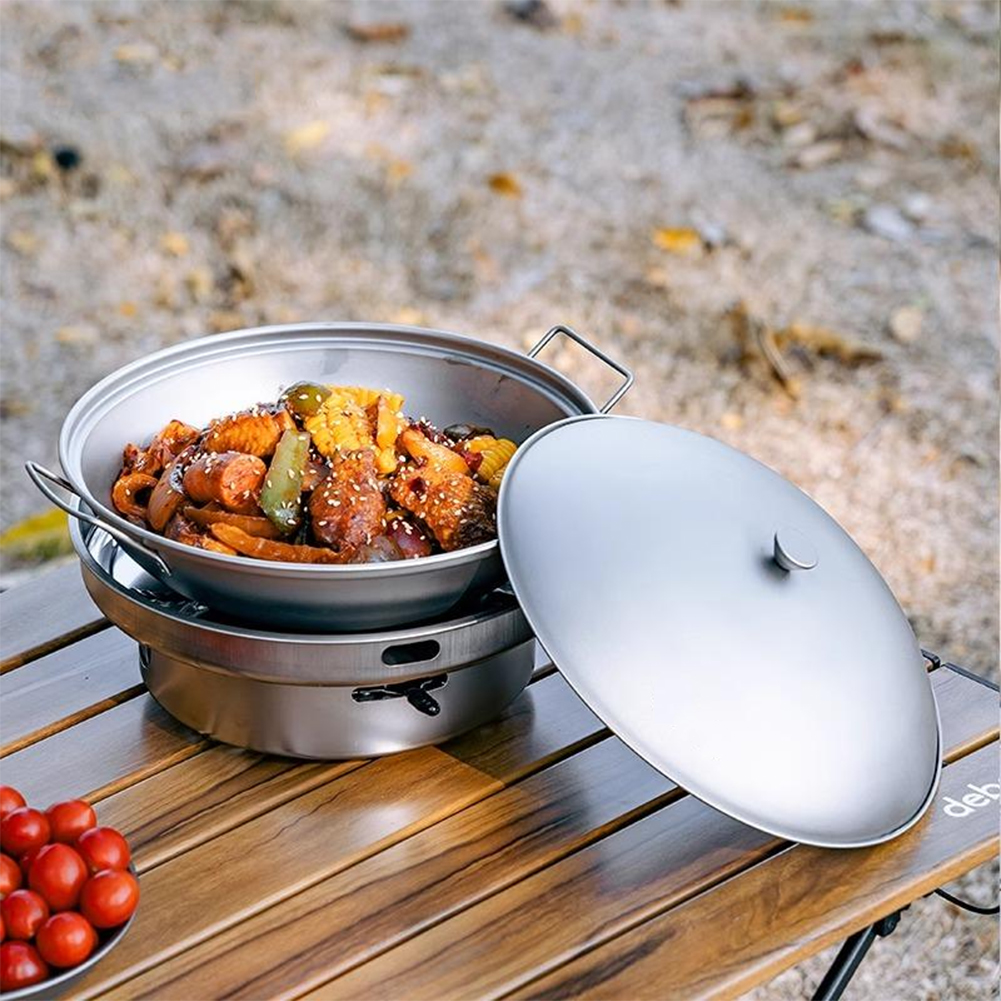 1.8L Titanium Wok Pan with Lid - Camping Double Cooking Stove incelemesi ve fiyatı
