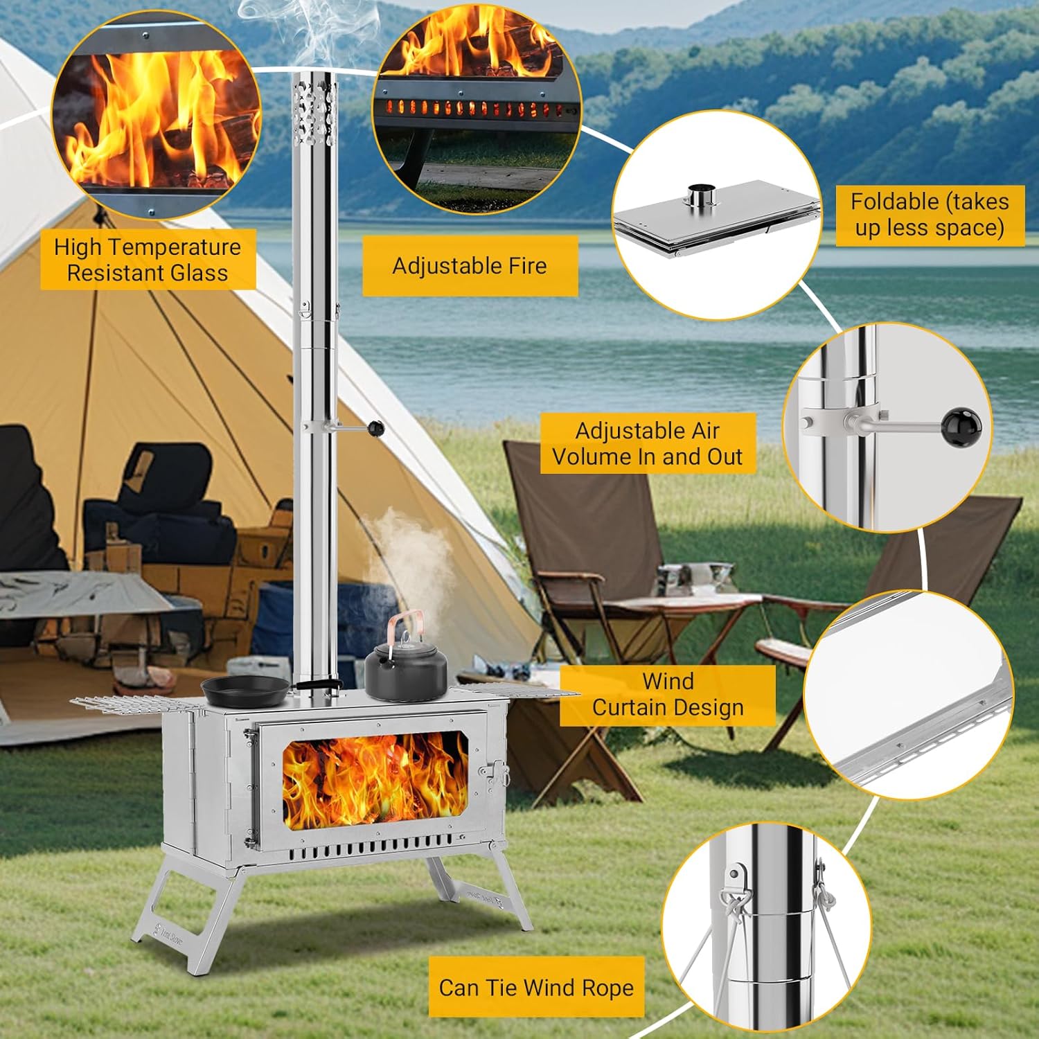 Hot Tent Stove, Wood Burning S - Camping Cooking Portable incelemesi ve fiyatı