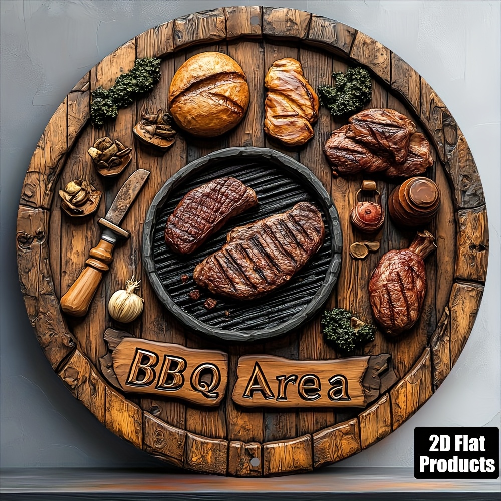2D Flat, 1pc Vintage BBQ Sign  - Camping Cooking Meat incelemesi ve fiyatı
